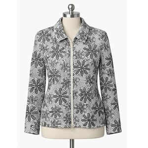 Joseph Ribkoff Jacket Size 14 Full Zip Front Black White Floral‎ Pattern Elegant